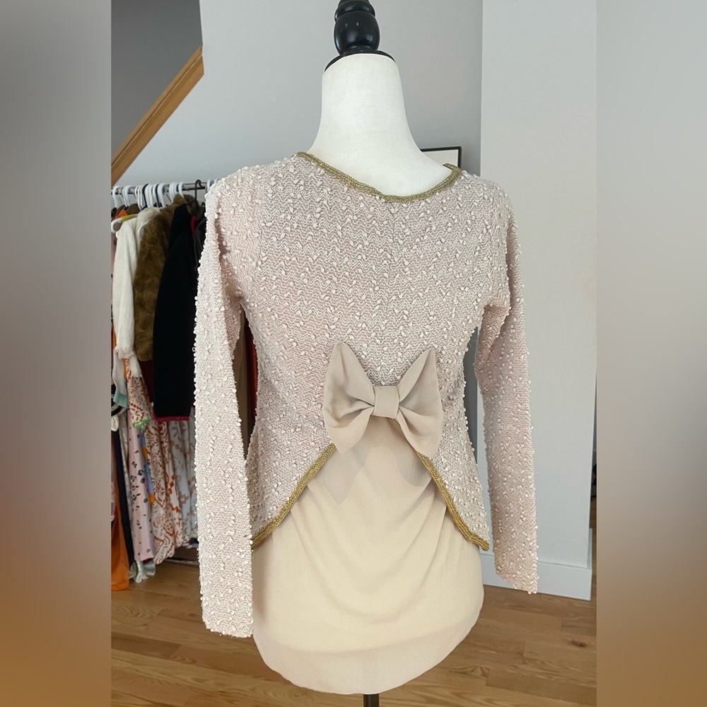 Knit top Cream Bowtie Back